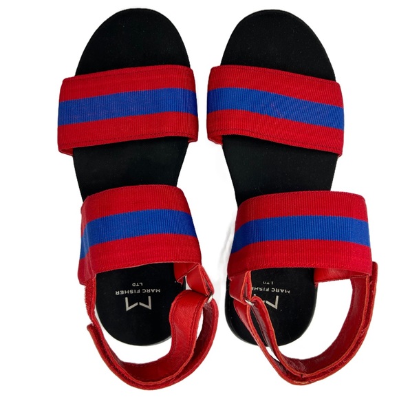 Marc Fisher Shoes - MARC FISHER Nelson Platform Blue Red Striped Nautical Summer Sandal Size 5M